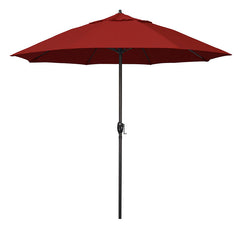 Round Outdoor Patio Umbrella, Aluminum with Auto Tilt Crank - Bronze Finish, Jockey Red, 9'