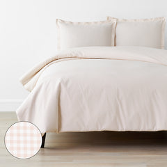 Ditsy Gingham Classic Cool Organic Cotton Percale Duvet Cover Set - Pink, Full/Queen