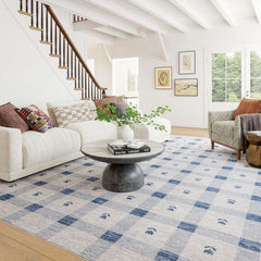 Modern Plaid Washable Rug - Blue, 4' x 6'