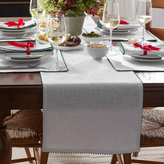Pom Fringe Table Runner - Green, 16 in. x 90 in.