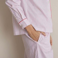 Printed Poplin Women's Button-Down Pajama Set - Blush Stripe, S