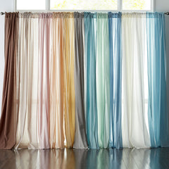 Chambray Voile Yarn-Dyed Ring Top Window Curtain - Lily Green