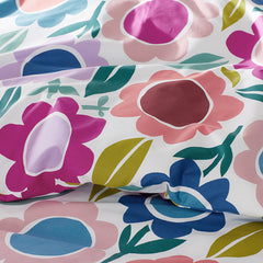 Joyful Flower Classic Cool Organic Cotton Percale Comforter Set - White, Full/Queen