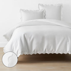 Embroidered Scallop Classic Smooth Sateen Solid Duvet Cover - White, Twin/Twin XL