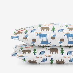 Forest Friends Classic Cool Organic Cotton Percale Pillowcase Set - White Multi, Standard