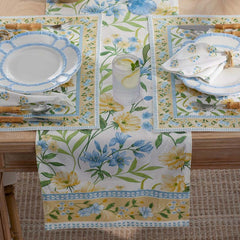 Garden Floral Cotton Table Runner - Gardenia Mist, 16 in. x 108 in.
