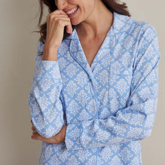 Printed Pima Cotton Women's Button-Down Pajama Set - Lisbon Blue, XXL
