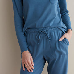 Pima Cotton Women's Jogger Pants Pajama Set - Blue Denim, XXL