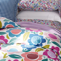 Joyful Flower Classic Cool Organic Cotton Percale Duvet Cover Set - White Multi, Twin/Twin XL
