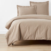 Classic Stripes and Plaids Cool Yarn-Dyed Cotton Percale Duvet Cover - Windowpane Taupe, King/Cal. King