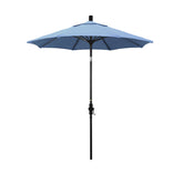 Round Outdoor Patio Umbrella, Fiberglass with Twist Tilt - Black Finish, Air Blue, 7.5'