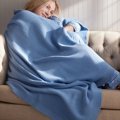 Classic All Season Breathable Cotton Knit Throw - Blue