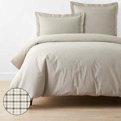 Classic Stripes and Plaids Cool Yarn-Dyed Cotton Percale Duvet Cover - Mini Check Green, Twin
