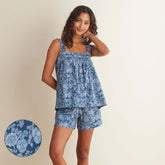 Printed Voile Women's Babydoll Shorts Set - Indigo Floral, L