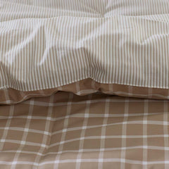Classic Stripes and Plaids Cool Yarn-Dyed Cotton Percale Reversible Comforter - Windowpane Taupe, Full