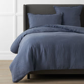 Premium Breathable Washed Linen Solid Duvet Cover - Denim Blue, Twin/Twin XL