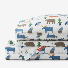 Forest Friends Classic Cool Organic Cotton Percale Bed Sheet Set - White Multi, Twin