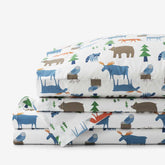 Forest Friends Classic Cool Organic Cotton Percale Bed Sheet Set - White Multi, Queen