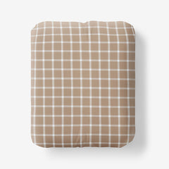 Classic Stripes and Plaids Cool Yarn-Dyed Cotton Percale Fitted Bed Sheet - Windowpane Taupe, Queen