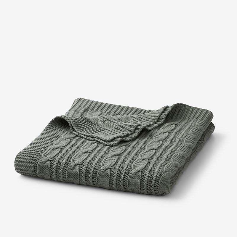 Chunky Cable Knit Throw - Khaki Green