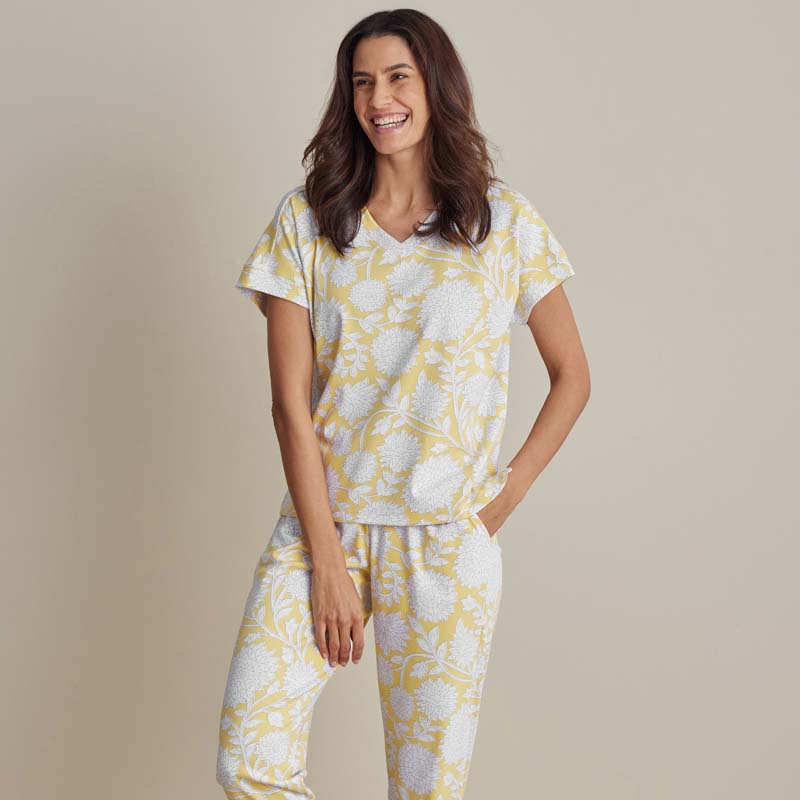 Printed Pima Cotton Women's Jogger Pants Pajama Set - Avignon, XS