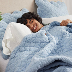 Scallop Quilted Sham - Blue Sea, King