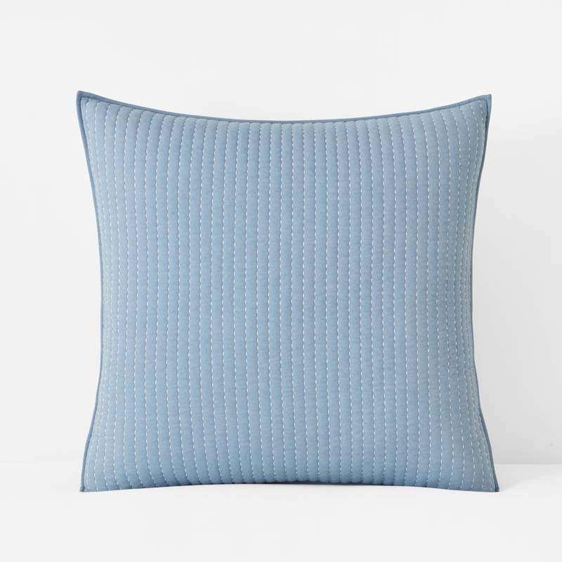 Fara Textured Kantha Quilted Sham - Blue, Euro