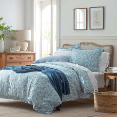 Joyful Floral Classic Smooth Sateen Duvet Cover - Blue, Full/Queen