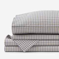 Classic Stripes and Plaids Cool Yarn-Dyed Cotton Percale Bed Sheet Set - Mini Check Multi, Queen