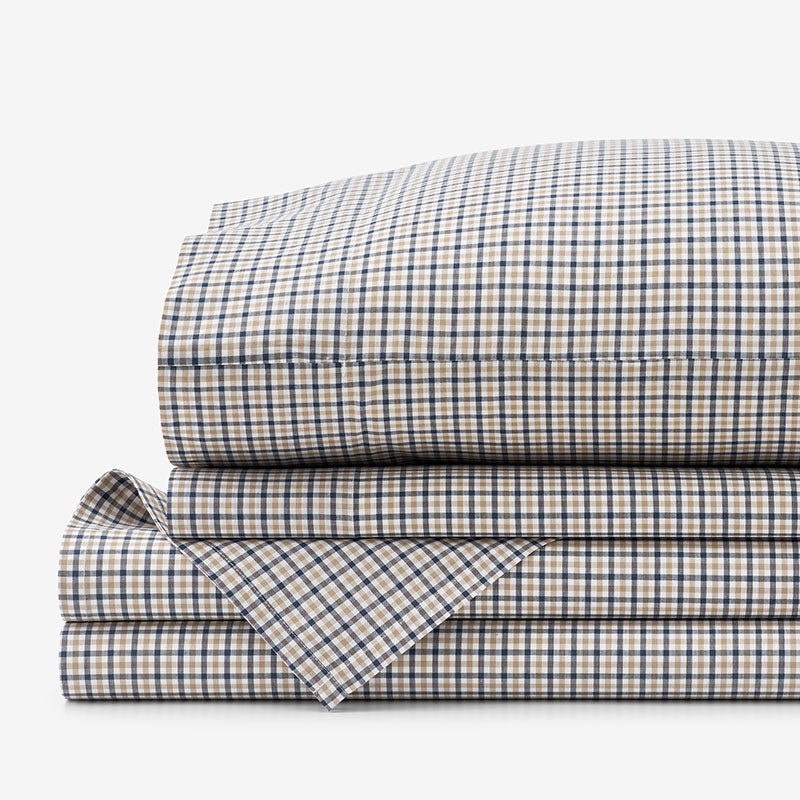 Classic Stripes and Plaids Cool Yarn-Dyed Cotton Percale Bed Sheet Set - Mini Check Multi, Twin XL