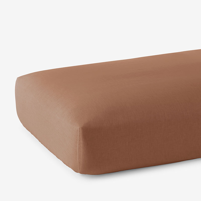 Premium Breathable Washed Linen Solid Fitted Bed Sheet - Terracotta, King