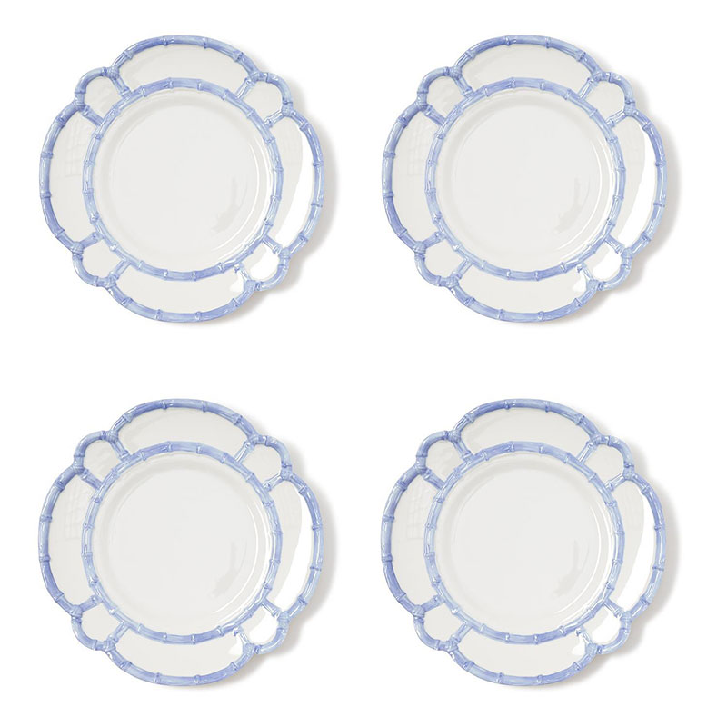 Faux Bamboo Border Melamine Dinner Plates, Set of 4 - Light Blue