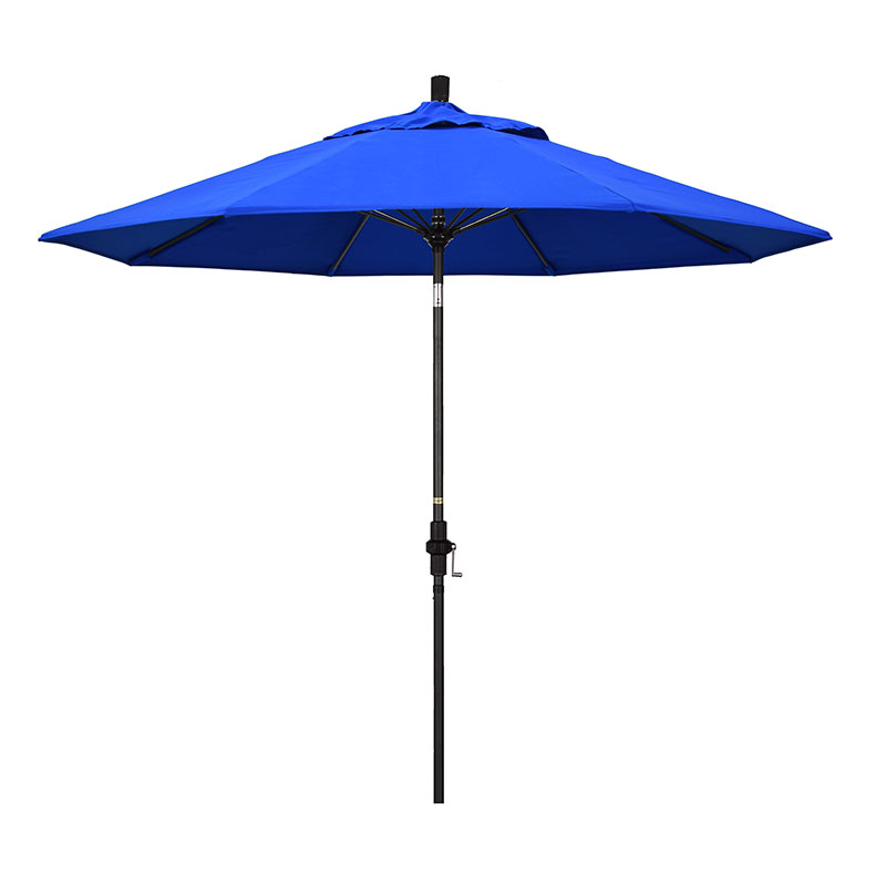 Round Outdoor Patio Umbrella, Fiberglass with Twist Tilt - Black Finish, Pacific Blue, 9'