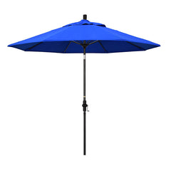Round Outdoor Patio Umbrella, Fiberglass with Twist Tilt - Black Finish, Pacific Blue, 9'