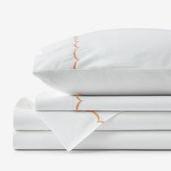 Embroidered Scallop Classic Cool Cotton Percale Bed Sheet Set - Melon, King