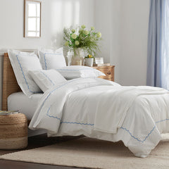 Embroidered Scallop Classic Cool Cotton Percale Bed Sheet Set - Blue, Twin