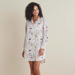 Printed Poplin Women's Nightshirt - Kittie Party, XL