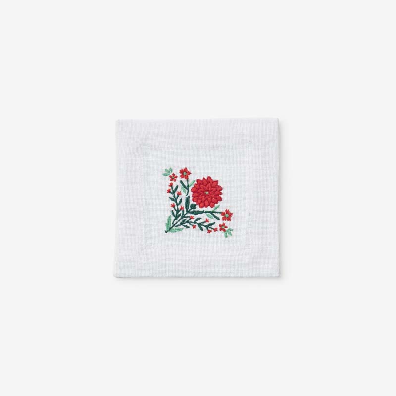 Embroidered Novelty Cocktail Napkins, Set of 4 - Poinsettia