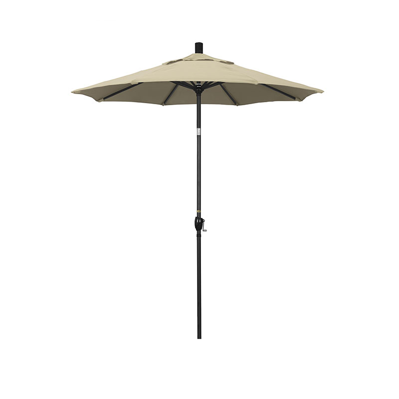 6' Round Outdoor Patio Umbrella, Aluminum with Push Button Tilt - Black Finish, Antique Beige