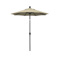6' Round Outdoor Patio Umbrella, Aluminum with Push Button Tilt - Black Finish, Antique Beige
