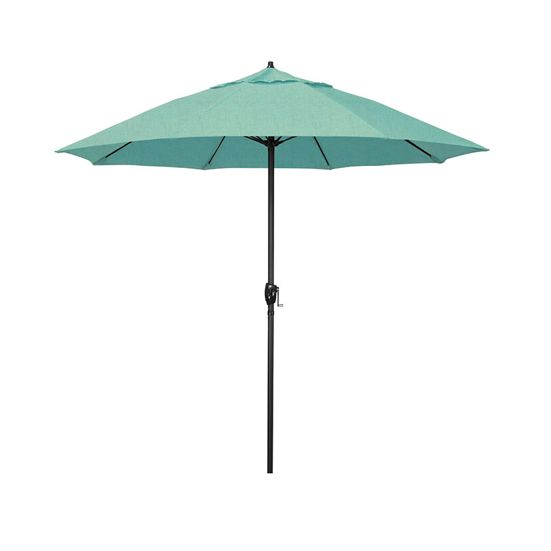 Round Outdoor Patio Umbrella, Aluminum with Auto Tilt Crank - Black Finish, Spectrum Mist, 7.5'