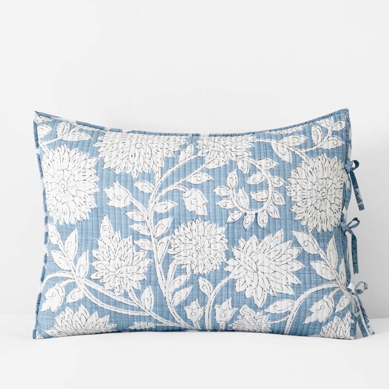 Feliciana Chrysanthemum Reversible Quilted Sham - Blue, King