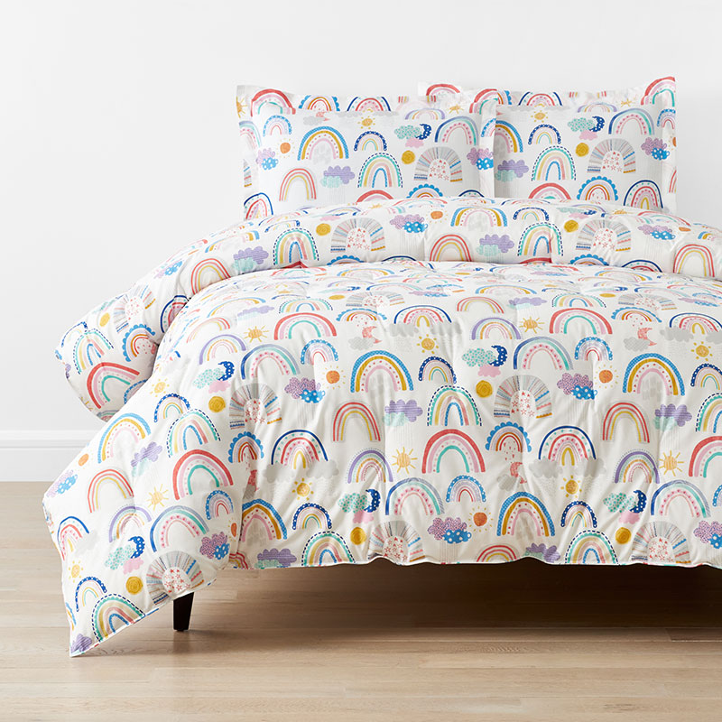 Magical Rainbows Classic Cool Organic Cotton Percale Comforter Set - White Multi, Full/Queen