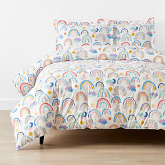 Magical Rainbows Classic Cool Organic Cotton Percale Comforter Set - White Multi, Twin/Twin XL