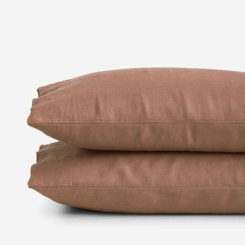 Premium Breathable Washed Linen Solid Pillowcase Set - Terracotta, Standard