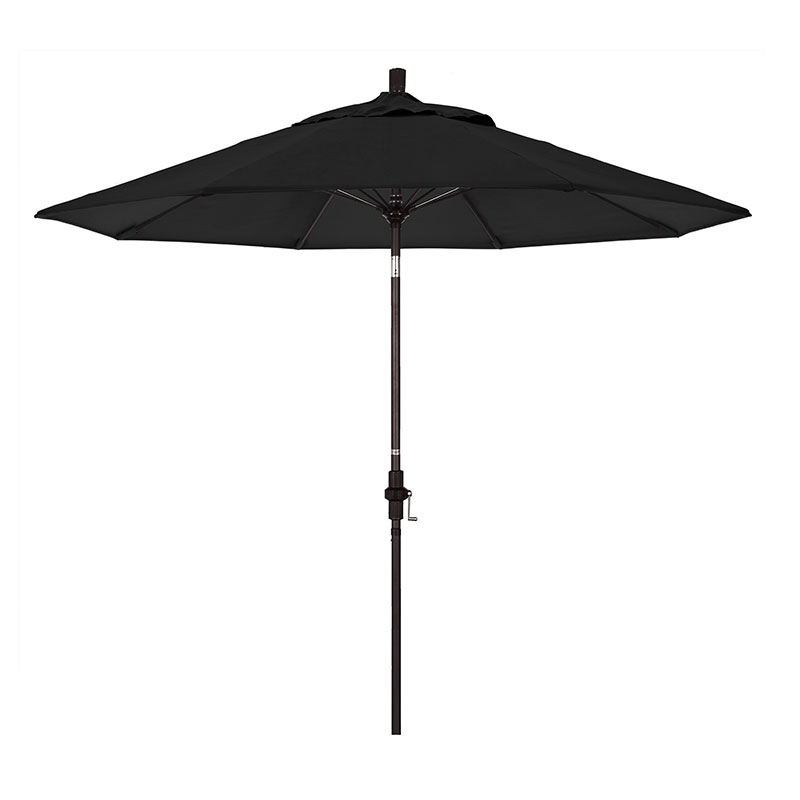 Round Outdoor Patio Umbrella, Fiberglass with Twist Tilt - Bronze Finish, Black, 9'
