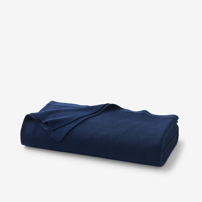 Classic All Season Breathable Cotton Knit Throw - Navy