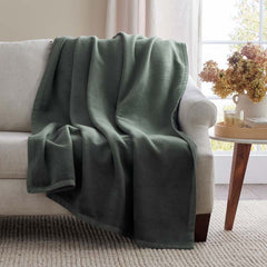 Cotton/Acrylic Fleece Throw - Olive