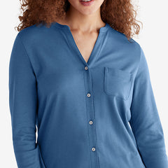 Pima Cotton Women's Button-Down Pajama Set - Blue Denim, XL