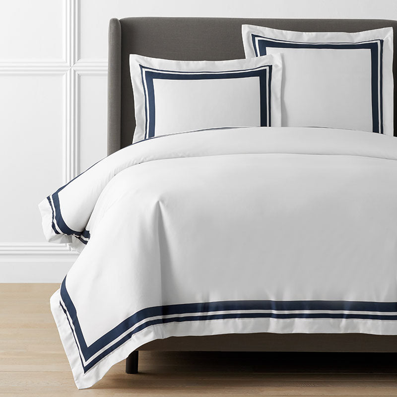 Double Border Premium Smooth Supima® Cotton Wrinkle-Free Sateen Duvet Cover - Navy, Twin/Twin XL